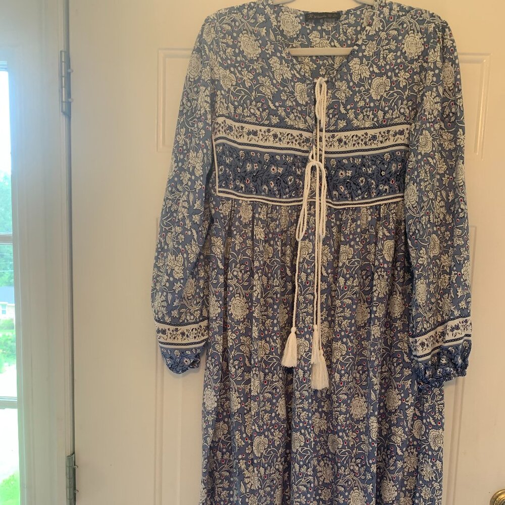 B.Y Iposha Bohemian Dress Blue with white tassels Size M 8/10